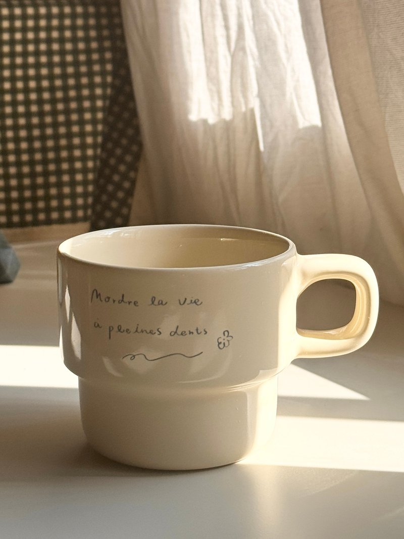 法式手写字奶油杯 - 茶具/茶杯 - 陶 