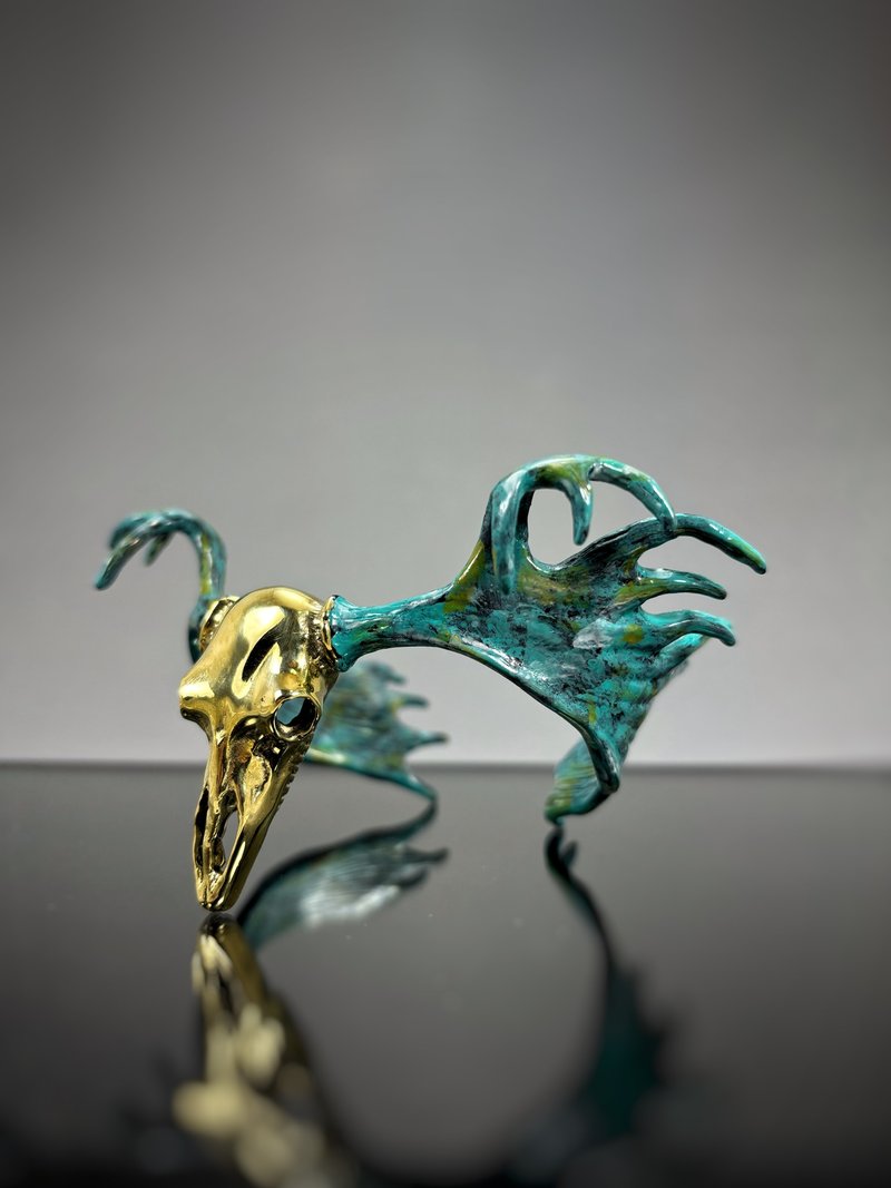 驼鹿头骨黄铜手镯，铜绿角。 - 手链/手环 - 其他金属 