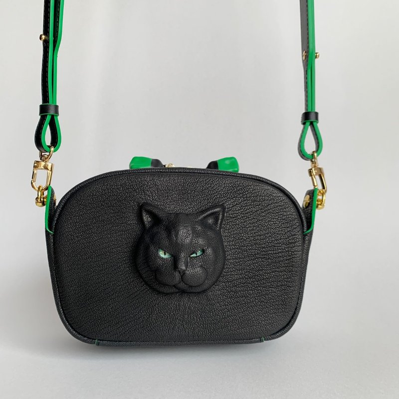 3D猫肩背小包 – 独一无二皮革艺术 - 侧背包/斜挎包 - 真皮 黑色