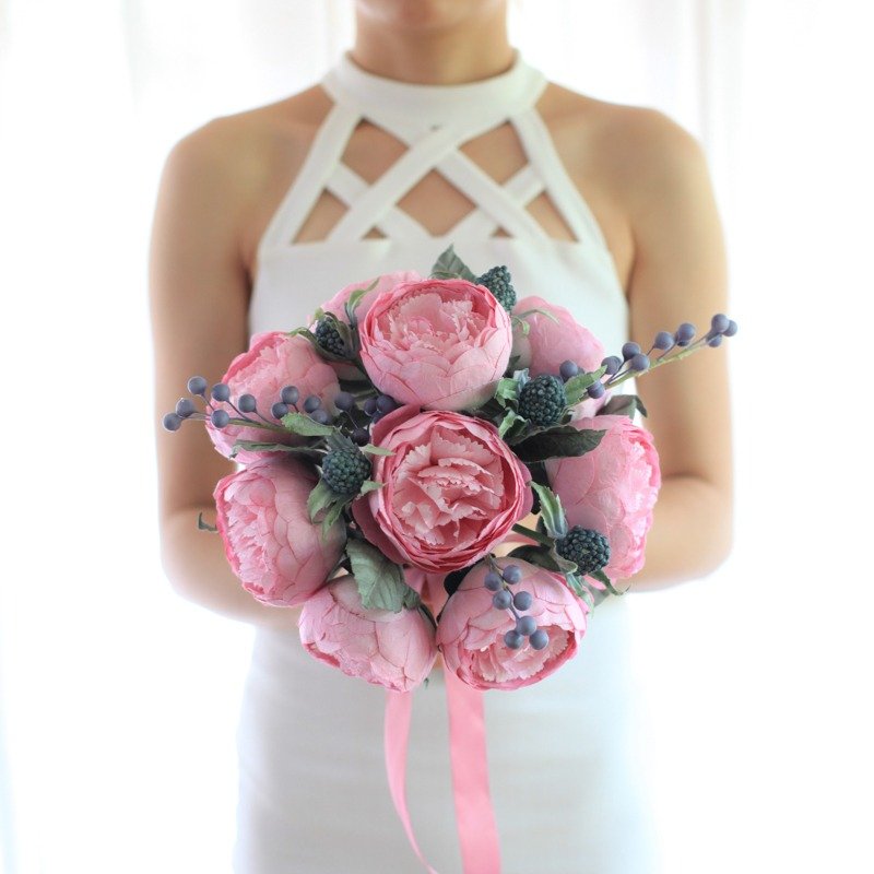 MB219 : Pink Peony Bridal Bouquet Mulberry Paper Flower Wild Pink Size 10.5"x16" - 木工/竹艺/纸艺 - 纸 粉红色
