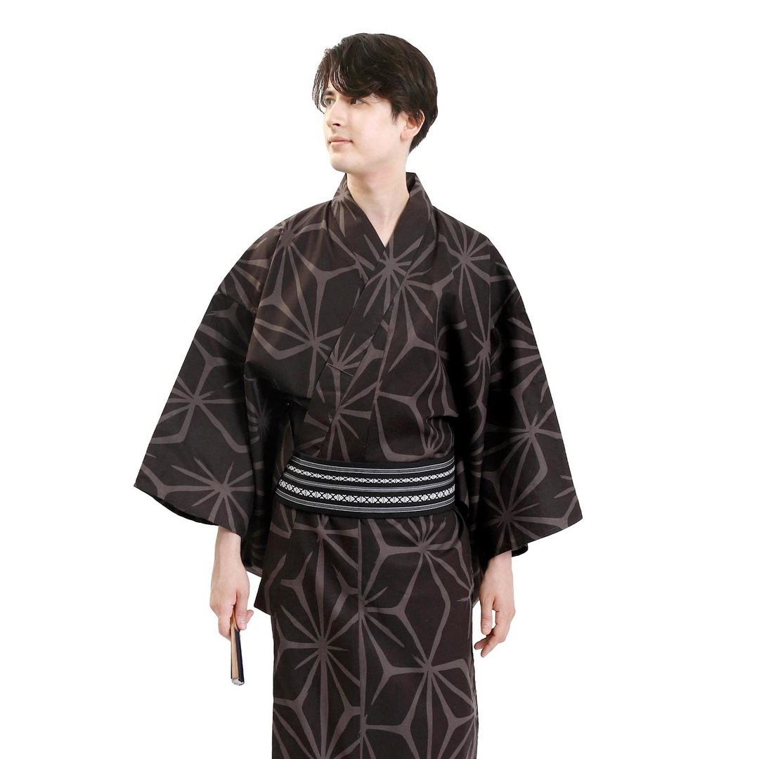 日本 和服 男士 绵 浴衣 腰封 2 件 套组  M L LL 3L z33-02 - 其他 - 棉．麻 咖啡色