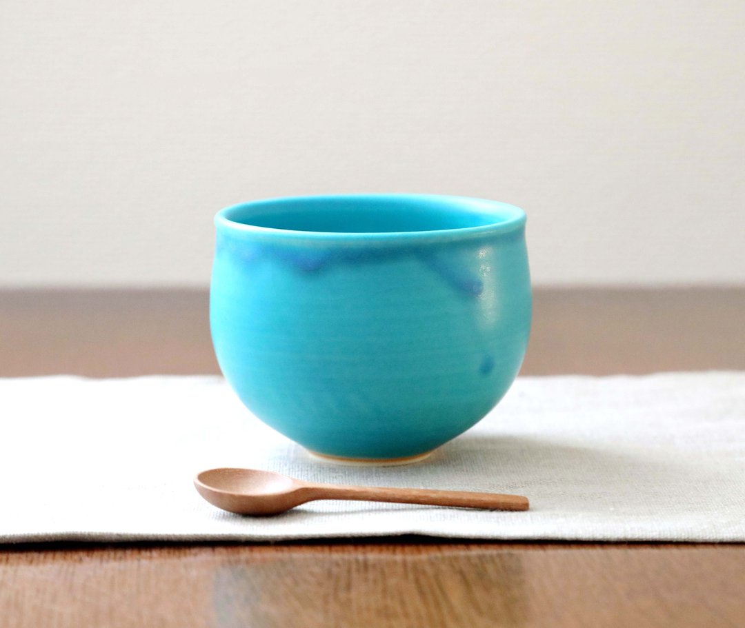 Hot water only with Turkish blue matte glaze / Asagi color - 碗 - 陶 蓝色