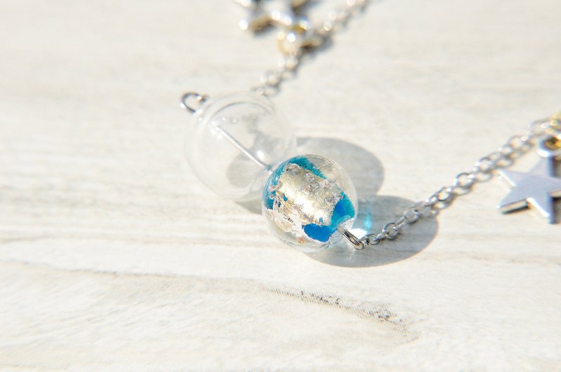 情人节礼物 / 几何风 / 法式条纹口吹玻璃项链 短链 长链 锁骨链 - 虚实间的蓝色冰心玻璃 - 长链 - 玻璃 蓝色