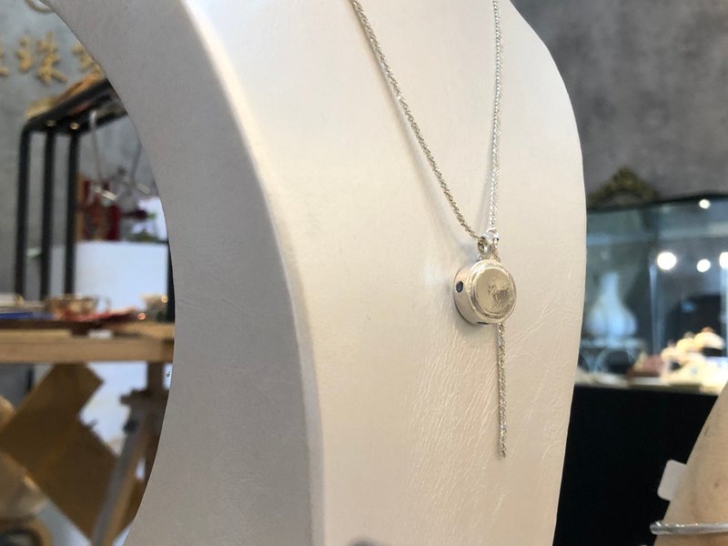 吊牌可镶嵌天然钻石 - 项链 - 纯银 银色