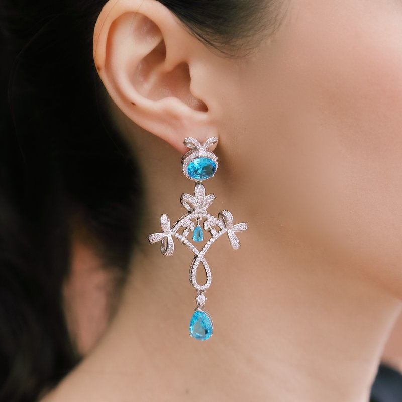 梦游凡尔赛蓝晶耳环 - 耳环/耳夹 - 宝石 蓝色