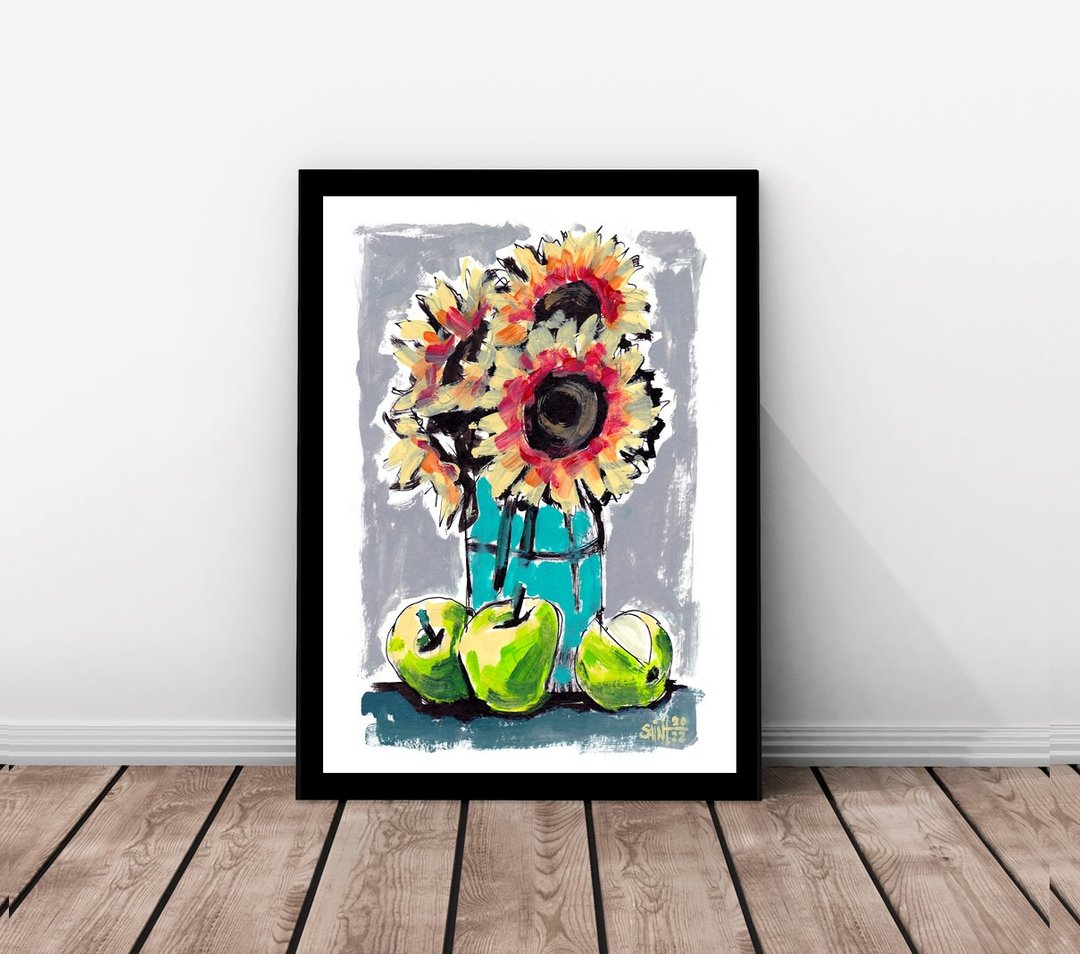 Still life sunflowers painting original art, acrylic paints, paper - 墙贴/壁贴 - 纸 多色