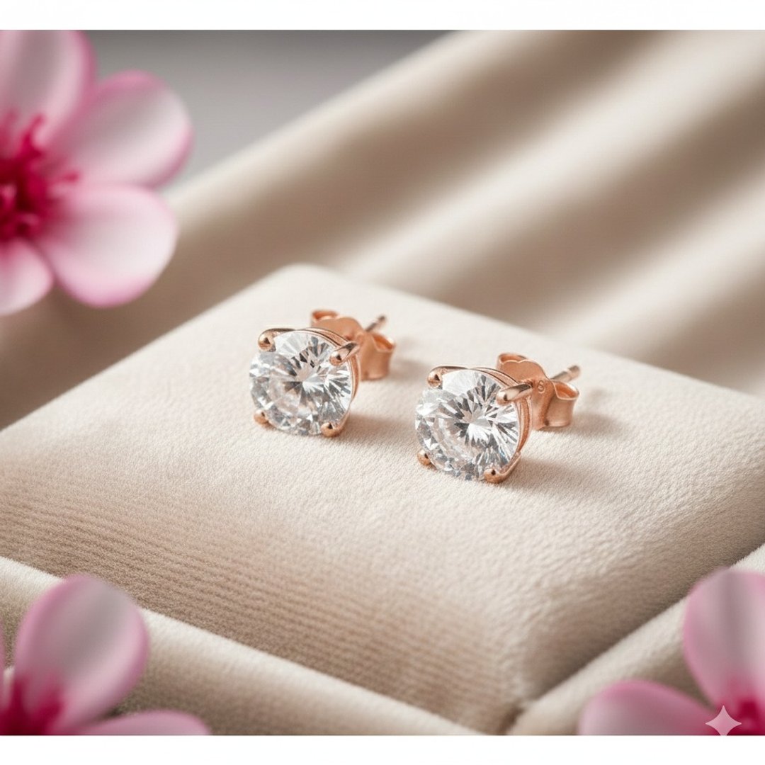 【DT&CREATION JEWEL】925 纯银 璀璨耳钉 - 玫瑰金 | 生日礼物 - 耳环/耳夹 - 纯银 多色