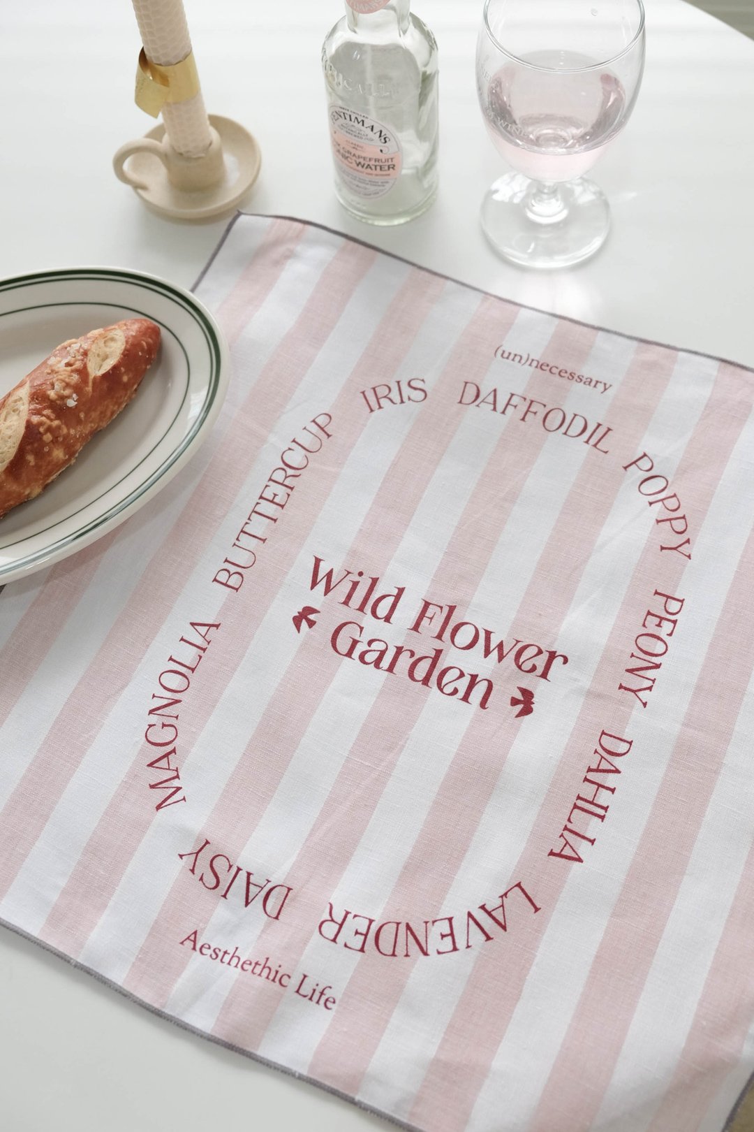 Natural linen napkin / Fabric poster (Pink Stripe) - 围裙 - 棉 