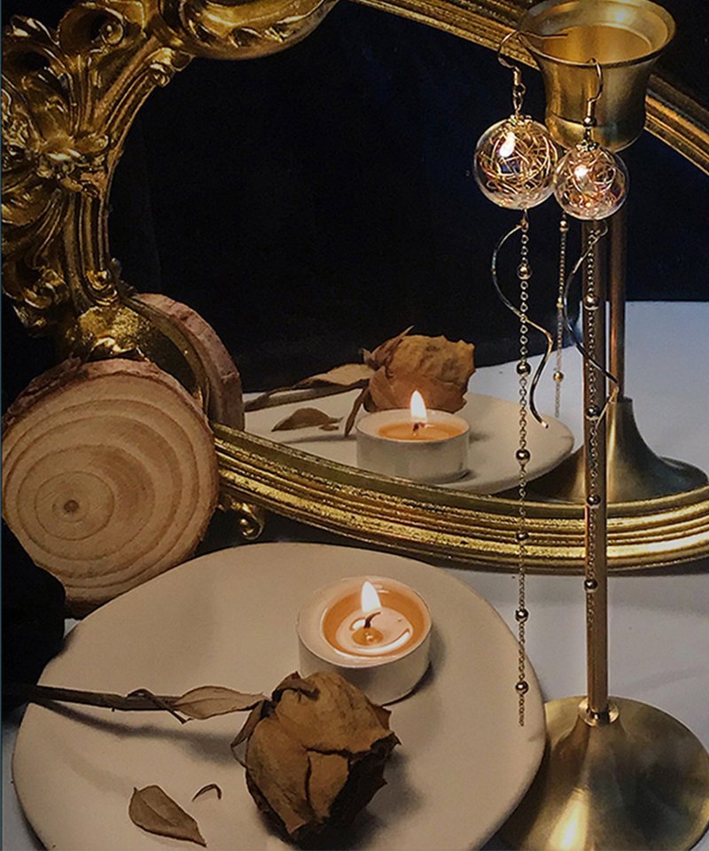 无声风铃—优雅气质大小玻璃球不对称耳坠长款仙气耳勾耳环耳夹 - 耳环/耳夹 - 其他金属 金色