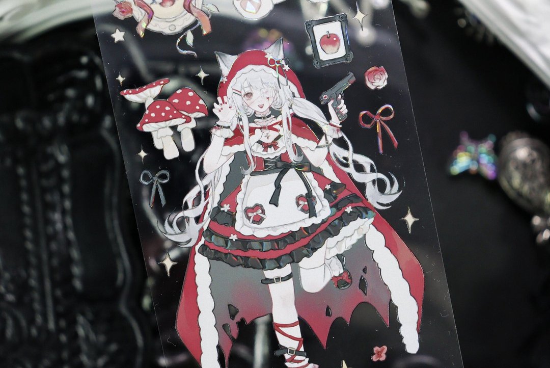 童谣 Gothic Lolita PET 紙膠帶 貝殼光 10米卷 - 纸胶带 - 其他材质 多色