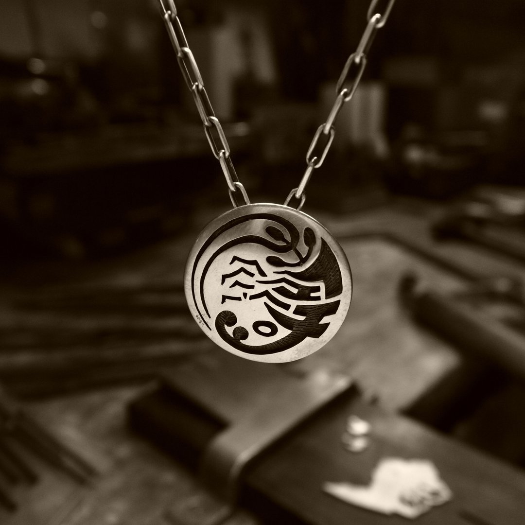 [Shrimp's life] Pendant necklace / Japanese pattern overlay Silver Magazine publication product - 项链 - 纯银 银色