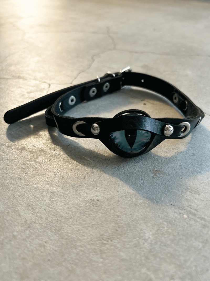猫眼颈圈 / 黑色 / 蓝色 / F尺寸 / hellcatpunks / hcp-ac-0342 - 颈链 - 人造皮革 黑色