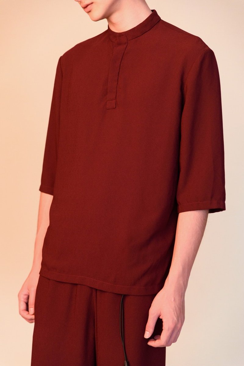 小领麻质五分袖上衣//Hemp PoloShirt// - 女装衬衫 - 棉．麻 紫色