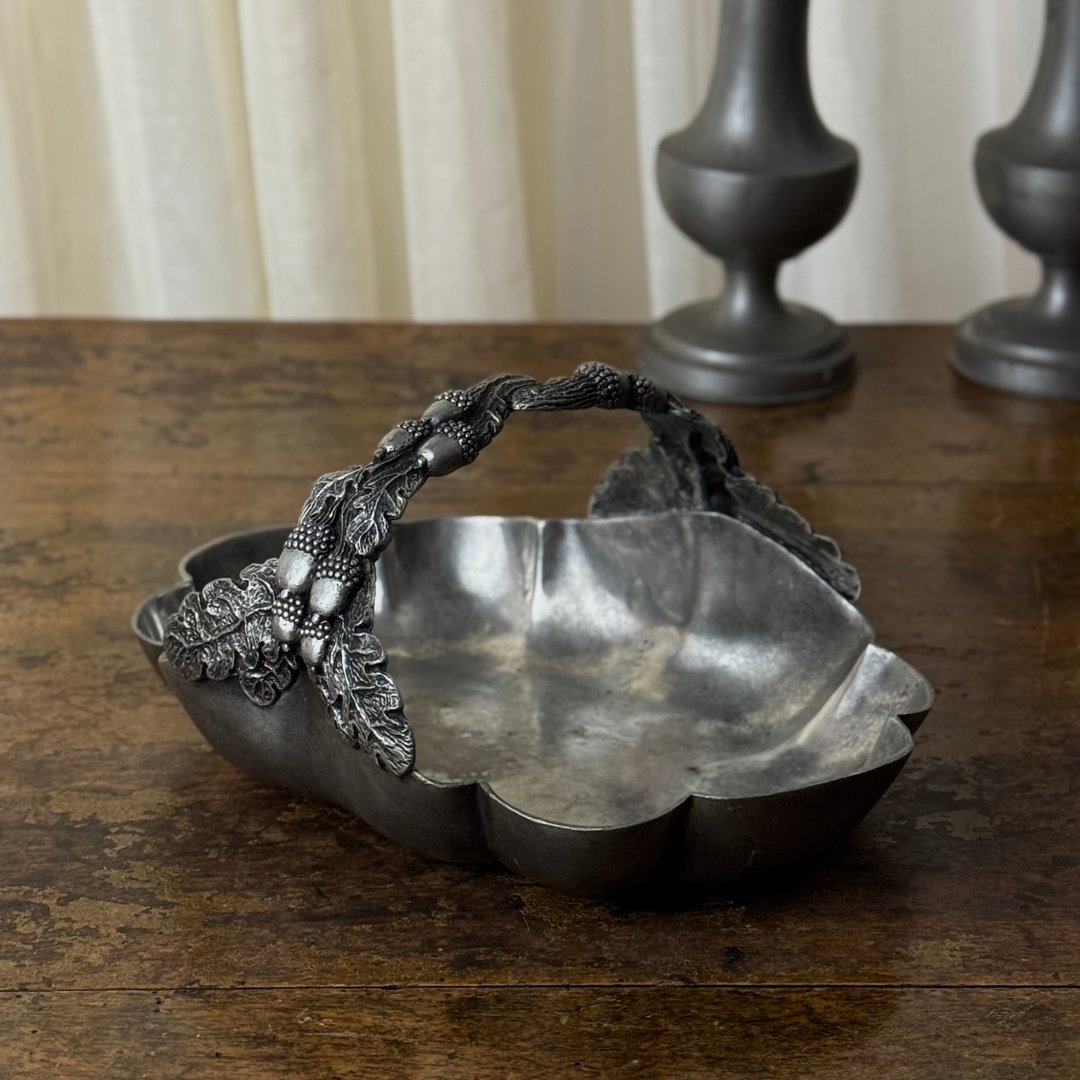 *50620-绝美法国古董锡篮27x18cm - 收纳用品 - 其他金属 