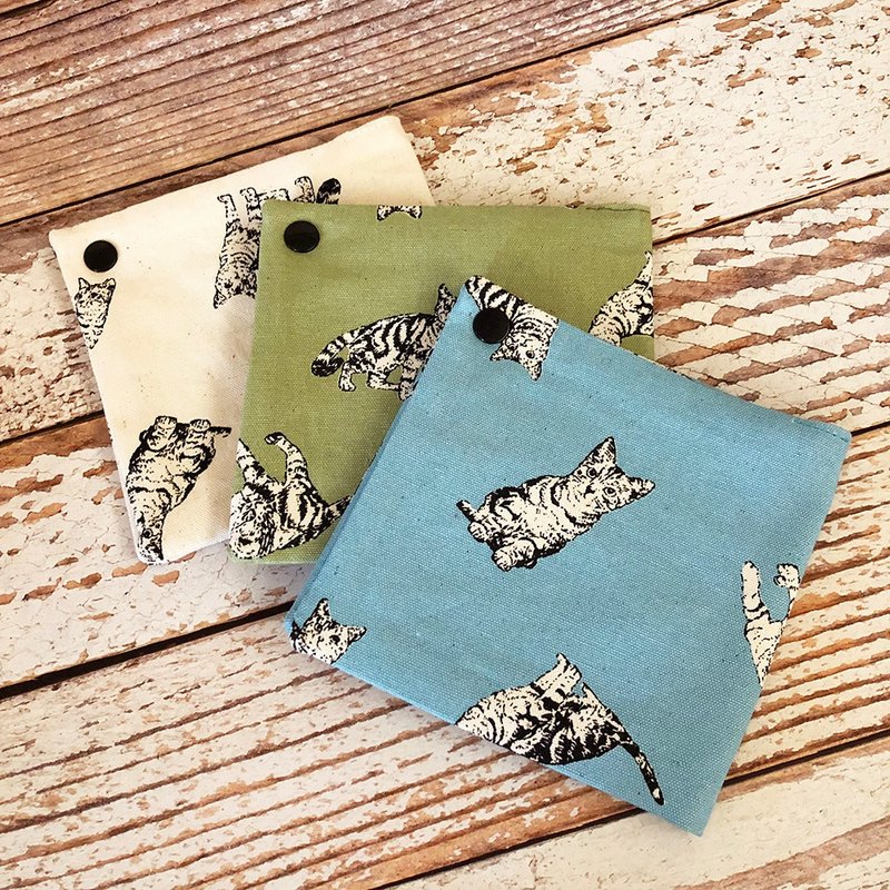 口罩收纳包 卫生棉包-猫 - 化妆包/杂物包 - 棉．麻 绿色