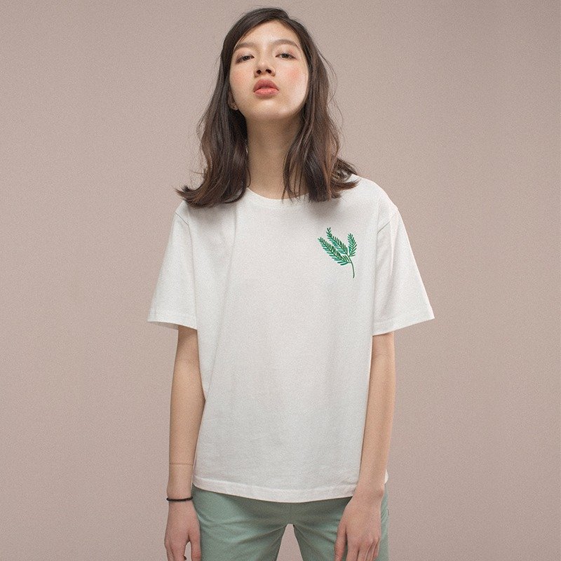 LLANO a wild flower 含羞草刺绣T恤 - 女装 T 恤 - 棉．麻 白色