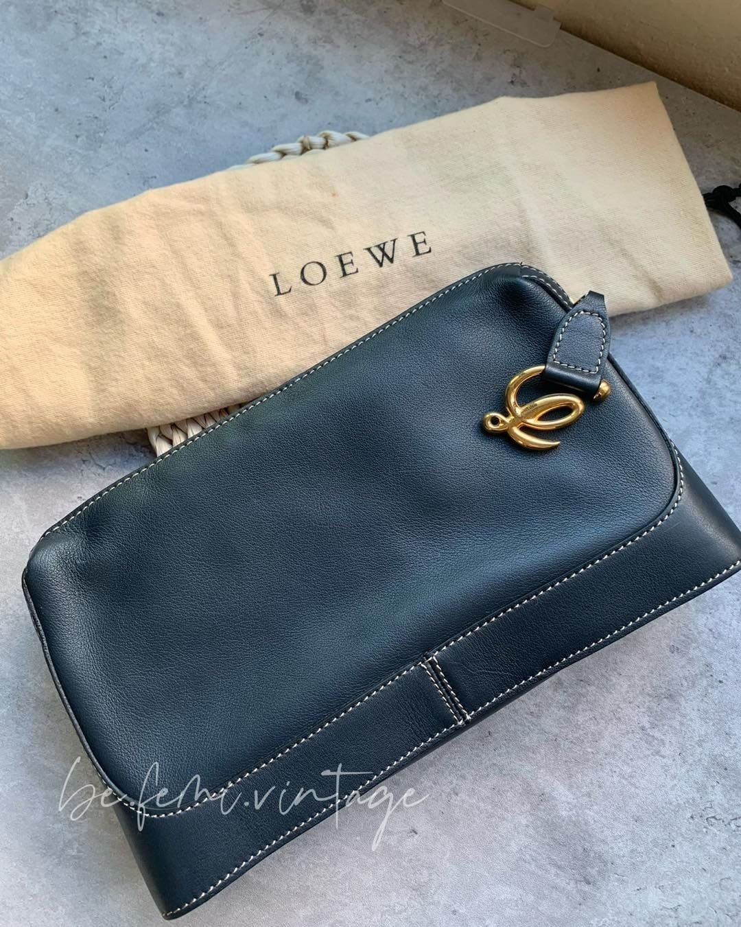中古Loewe蓝色明线手拿包 - 手拿包 - 真皮 蓝色