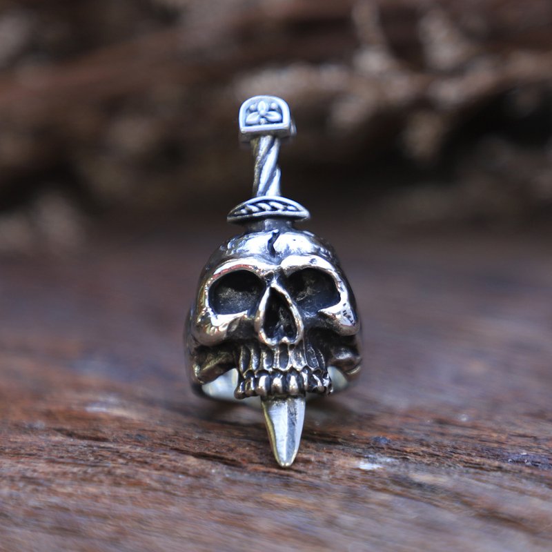 环 头骨剑银男子 - 戒指 - 其他金属 银色