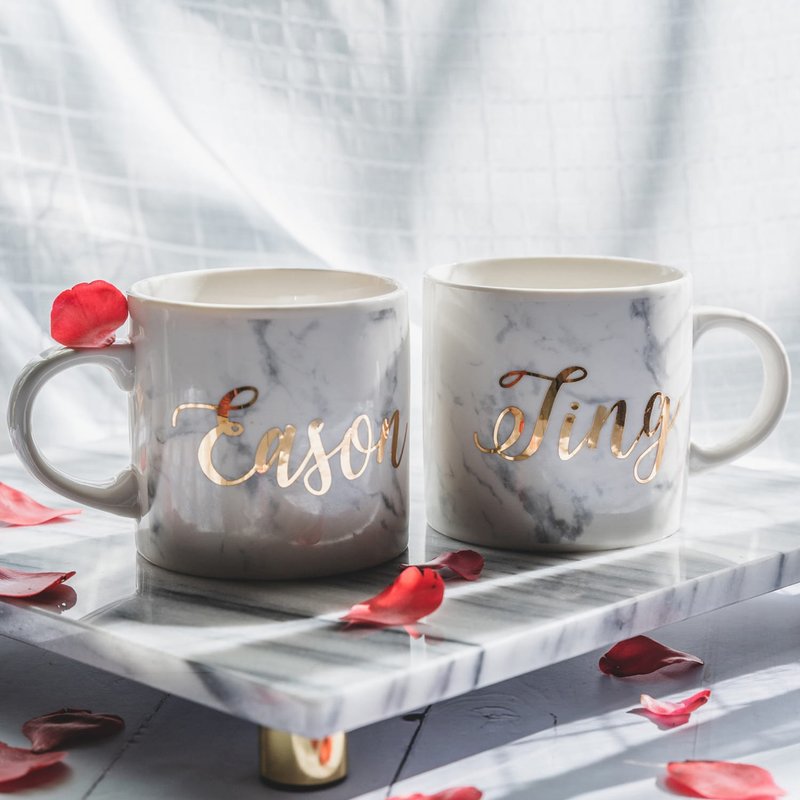 【定制】2杯-大理石纹贴金马克杯 |结婚礼物、生日礼物、情人礼物 - 其他杯子 - 瓷 金色
