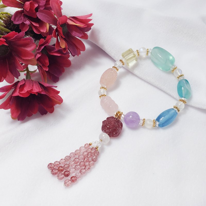 天然宝石 多宝钏 草莓晶 彩虹 富贵 智慧 招财 手链 单品 礼物 - 手链/手环 - 宝石 多色