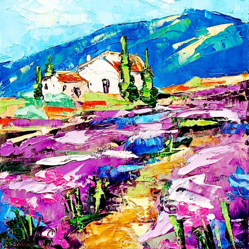 托斯卡纳向日葵原创艺术厚涂油画风景 8 x 8 - 墙贴/壁贴 - 其他材质 紫色