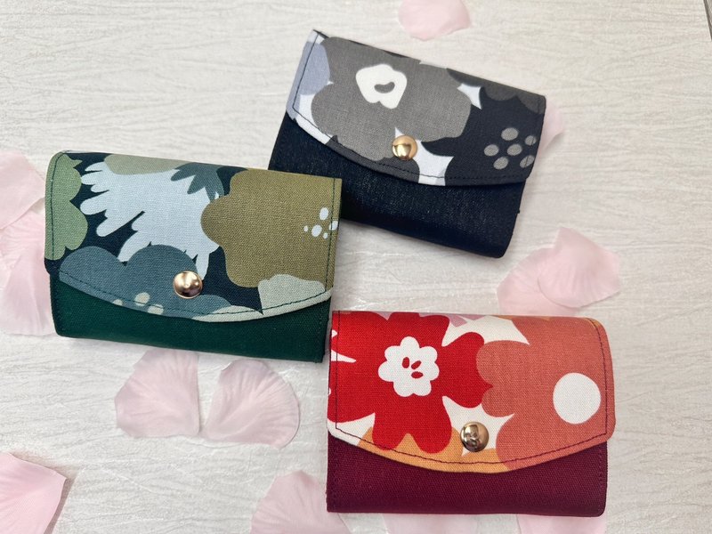 绚彩之花 小日和三层包 手拿包 零钱包 轻便 收纳包 - 零钱包 - 棉．麻 红色