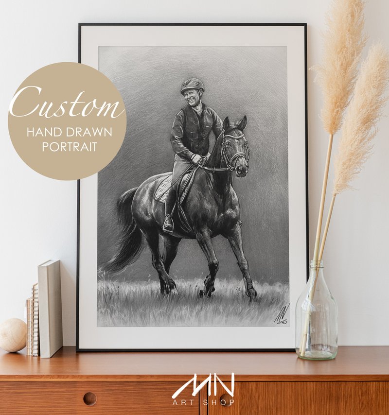 定制化马手绘石墨铅笔肖像个人化马礼品 - 喜帖 - 纸 白色