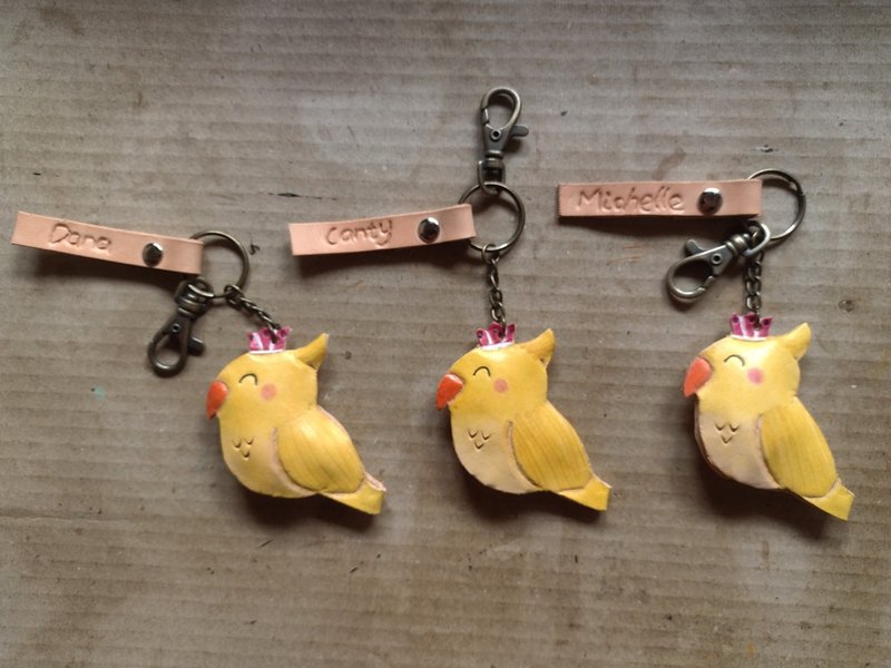 可爱皇冠玄凤鹦鹉 纯牛皮钥匙圈 - 可刻字 - 钥匙链/钥匙包 - 真皮 橘色