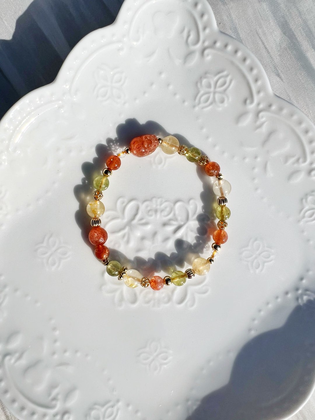 落日余晖//金太阳石貔貅 金太阳 沙弗莱 黄胶花 手链 定制 - 手链/手环 - 水晶 