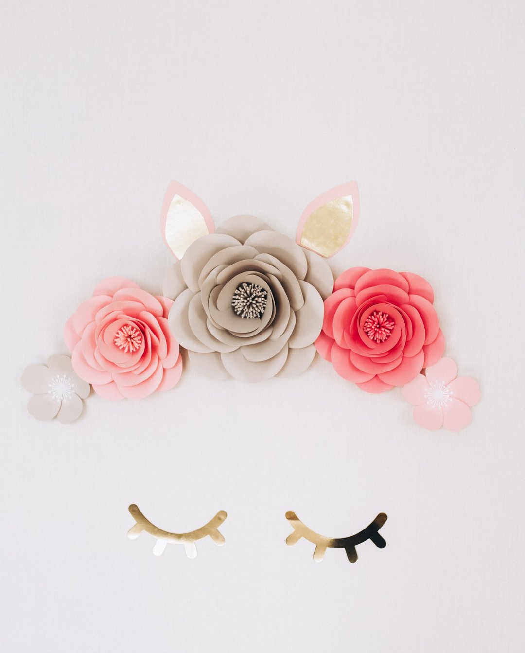 Paper flowers set Unicorn - Unicorn backdrop - Flowers wall decorations - 墙贴/壁贴 - 纸 粉红色