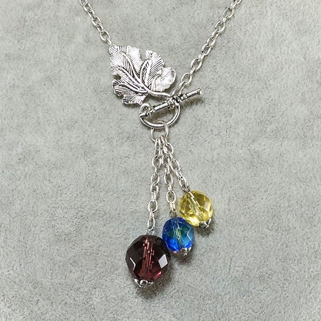 Silver Grape Leaf Toggle Necklace Purple Blue Yellow Glass Boho Necklace Jewelry - 项链 - 玻璃 银色