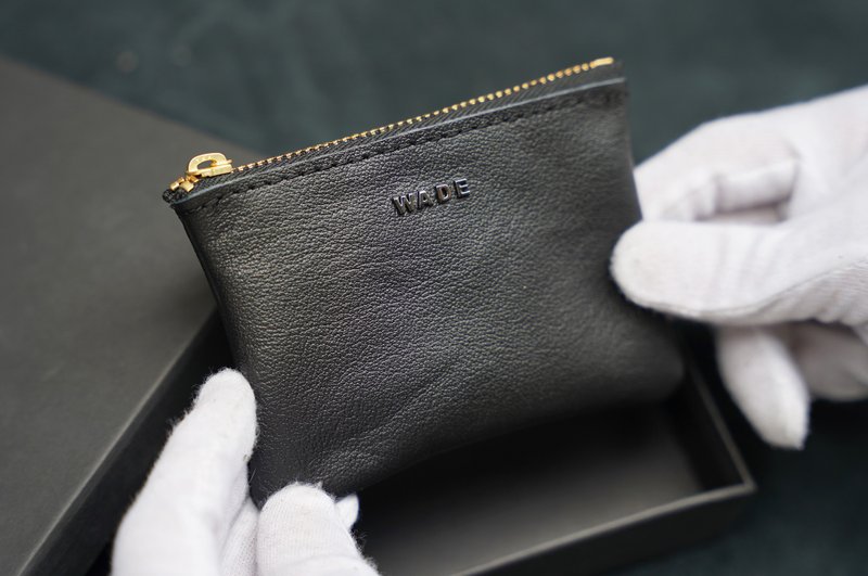 【双黑限定】黑色零钱包 (黑色立体金属名字) - 零钱包 - 真皮 黑色