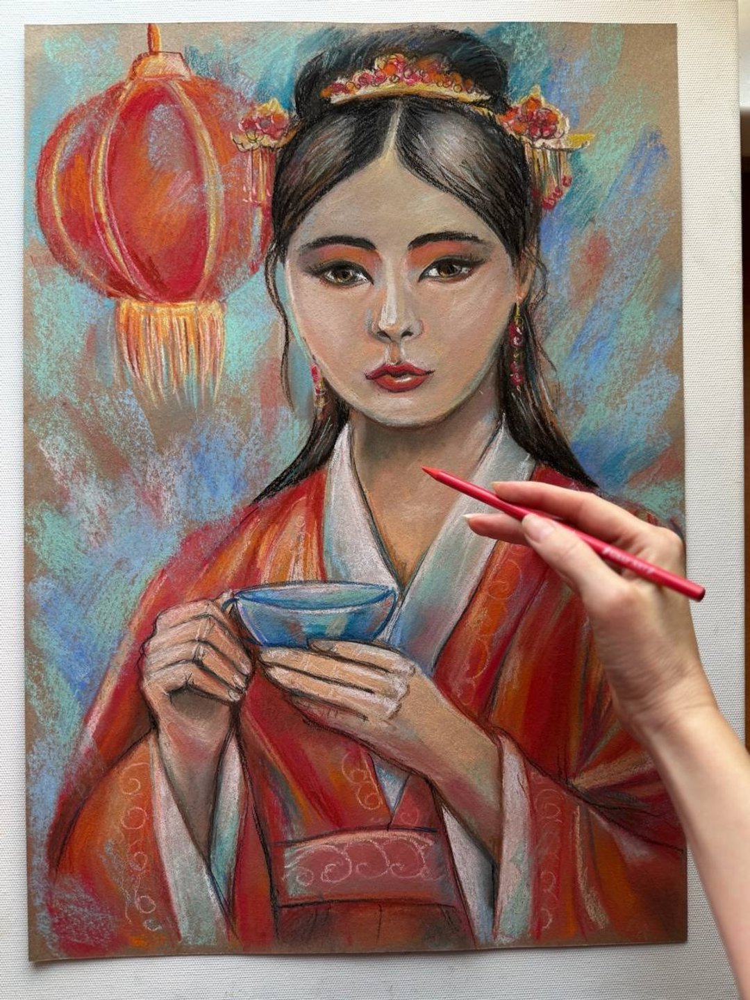 中国女子 茶道 女孩 和服 女孩肖像 中国艺术 - 墙贴/壁贴 - 纸 红色