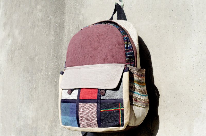 手工棉麻拼接设计后背包 / 民族风肩背包 / 登山包 / 旅行包 - 手织布拼接沙漠色公路旅行风 ( 限量一件 ) - 后背包/双肩包 - 棉．麻 多色
