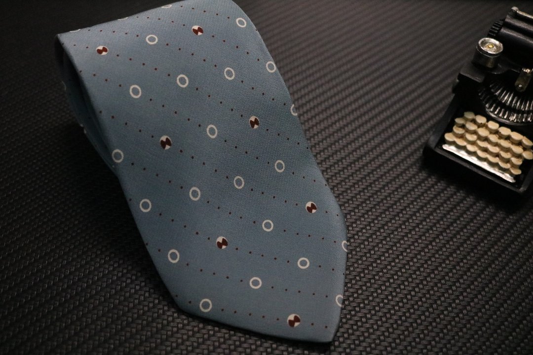 雾霾蓝小清新图文领带真丝休闲窄版necktie - 领带/领带夹 - 丝．绢 蓝色