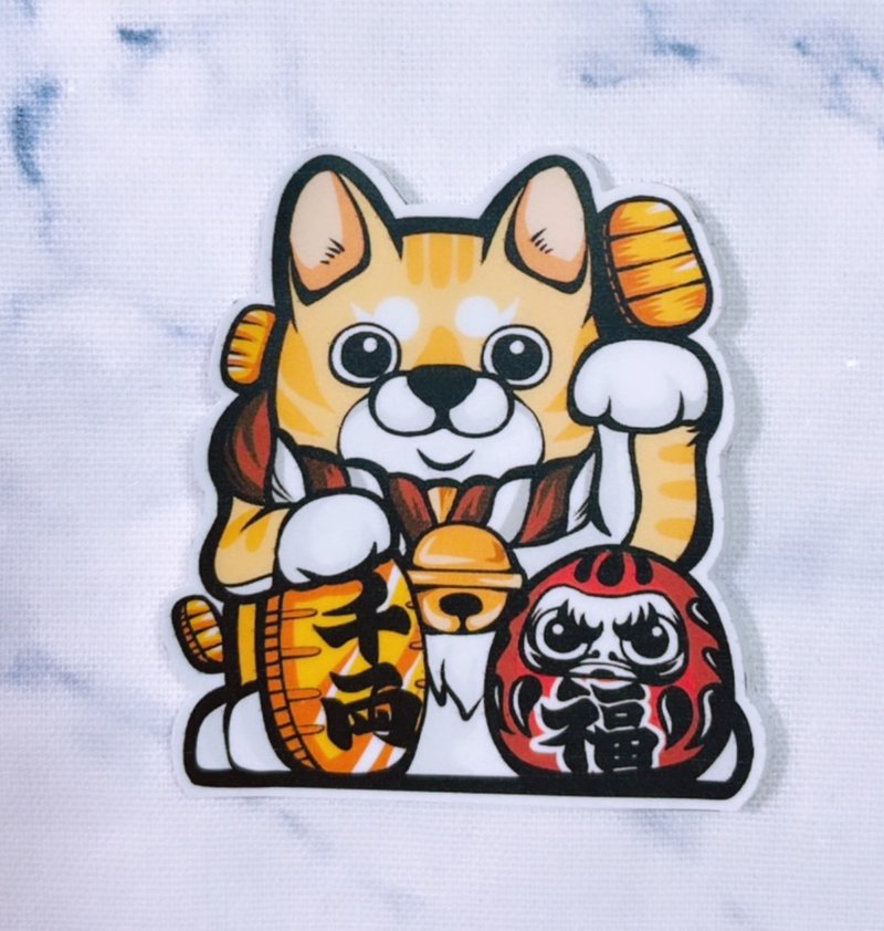 招财神猫 耐磨防水贴纸 PVC雾面厚磅 超耐磨贴纸 防刮 - 贴纸 - 纸 橘色