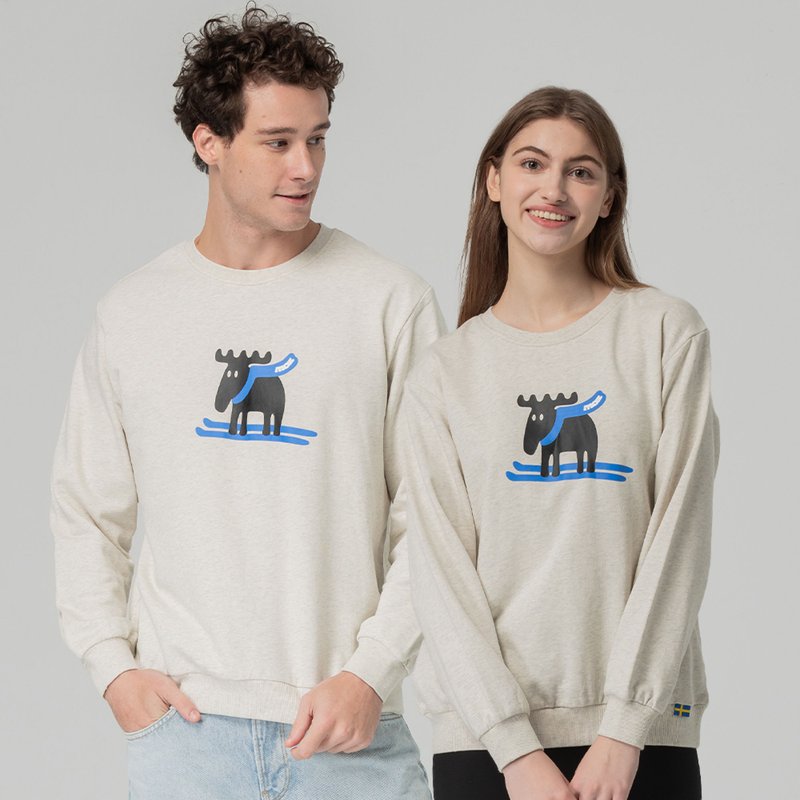 moz瑞典 雪橇驼鹿 100%纯棉 大学T-麻花灰(亚洲版)男女共款 - 中性连帽卫衣/T 恤 - 棉．麻 金色