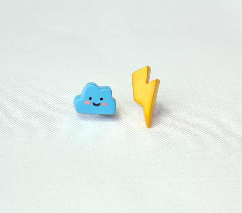 云朵x闪电 耳环 - 耳环/耳夹 - 粘土 蓝色