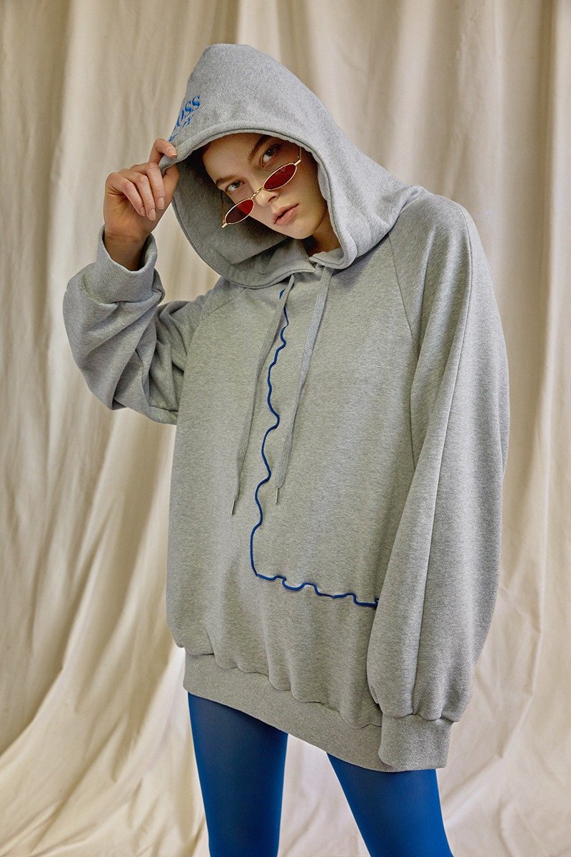 老板女人帽踢 灰色 - 中性连帽卫衣/T 恤 - 棉．麻 灰色