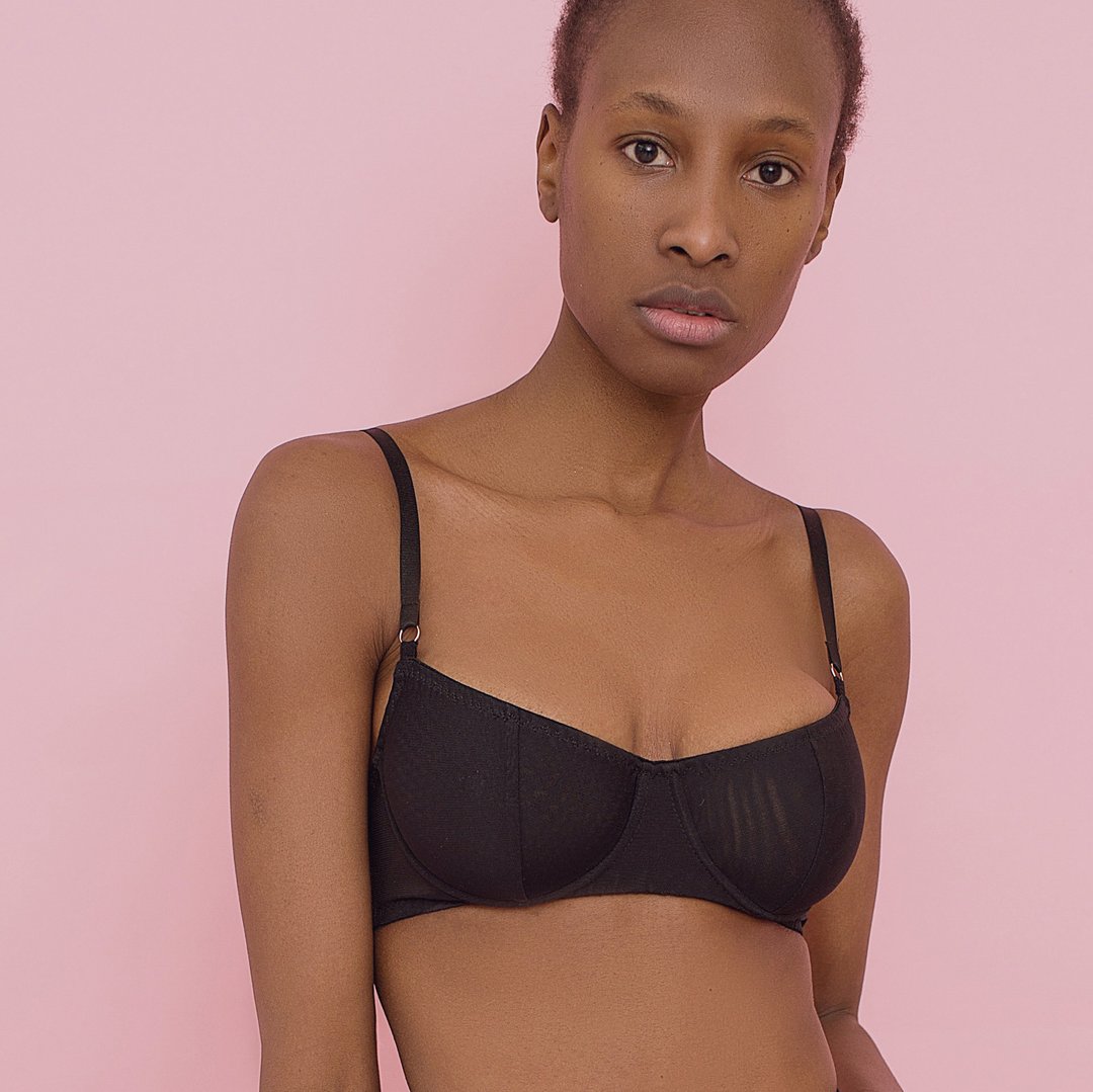Underwired balconette bra - Basic minimalist underwear - Sexy soft mesh lingerie - 女士内衣裤 - 聚酯纤维 黑色