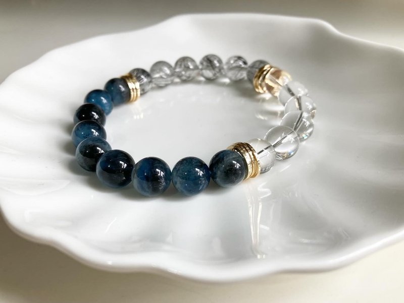10mm魔鬼海蓝宝 白水晶 黑发晶手链 增强口才自信专注力及领导力 - 手链/手环 - 水晶 
