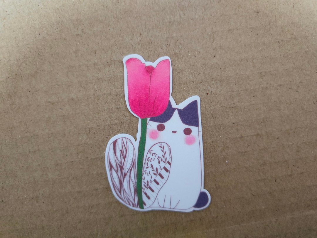 花朵猫咪可爱贴纸 首张贴纸单张 - 贴纸 - 纸 