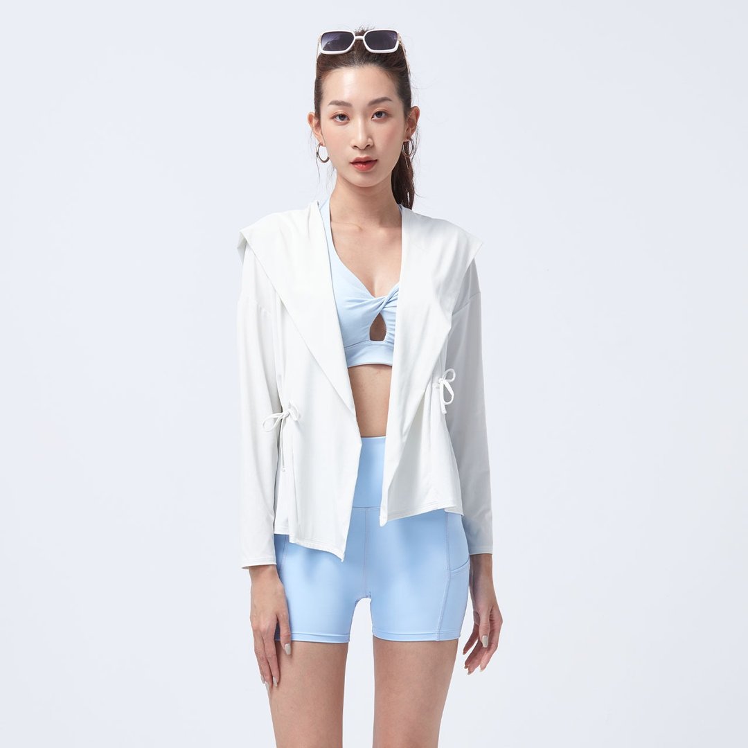 不可退换 /凉感抽绳防晒连帽外套-香槟白 - 女装休闲/机能外套 - 尼龙 白色