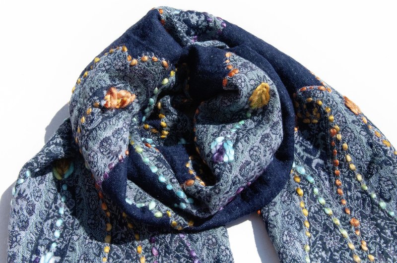 喀什米尔Cashmere/水煮羊毛披肩/针织围巾/刺绣围巾/羊绒披巾-花 - 围巾/披肩 - 羊毛 多色