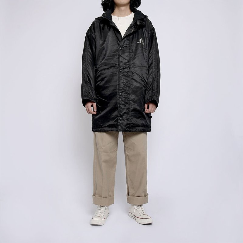 Adidas长版运动风衣外套 / Vintage 古着 - 中性连帽卫衣/T 恤 - 其他材质 黑色