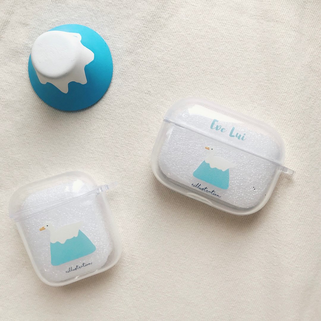 【可定制文字】富士山小鸭子 AIRPODS/PRO 防摔保护套 | 姨姨插画 - 耳机收纳 - 塑料 