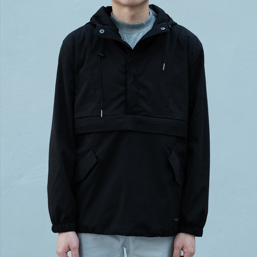 机能套头风衣外套 Anorak Jacket /简约款式/防泼水/情侣/中性 - 女装休闲/机能外套 - 棉 黑色