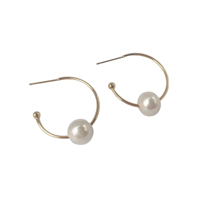 大圈圈串珍珠耳环 - 耳环/耳夹 - 珍珠 