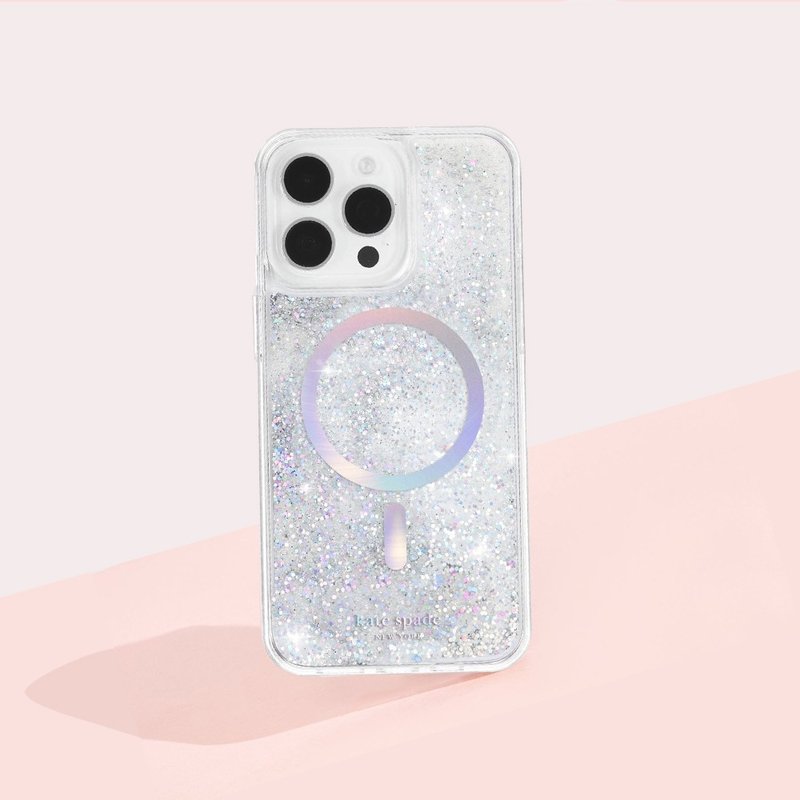 【kate spade】iPhone 15系列 磁吸精品手机壳　经典流沙 - 手机壳/手机套 - 塑料 白色