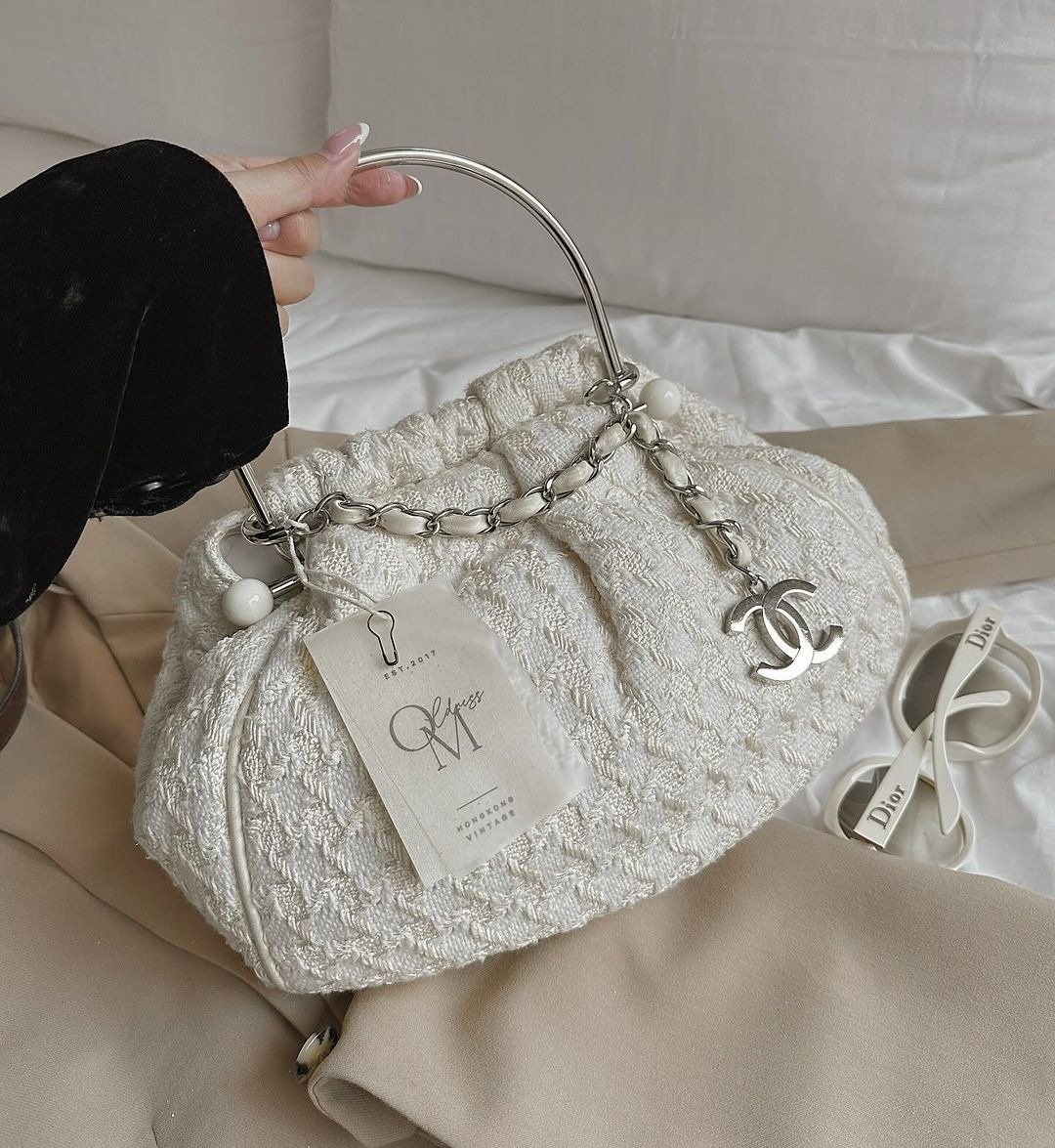 中古包 Chanel 香奈儿 tweed合金米白色包 - 手提包/手提袋 - 其他材质 白色